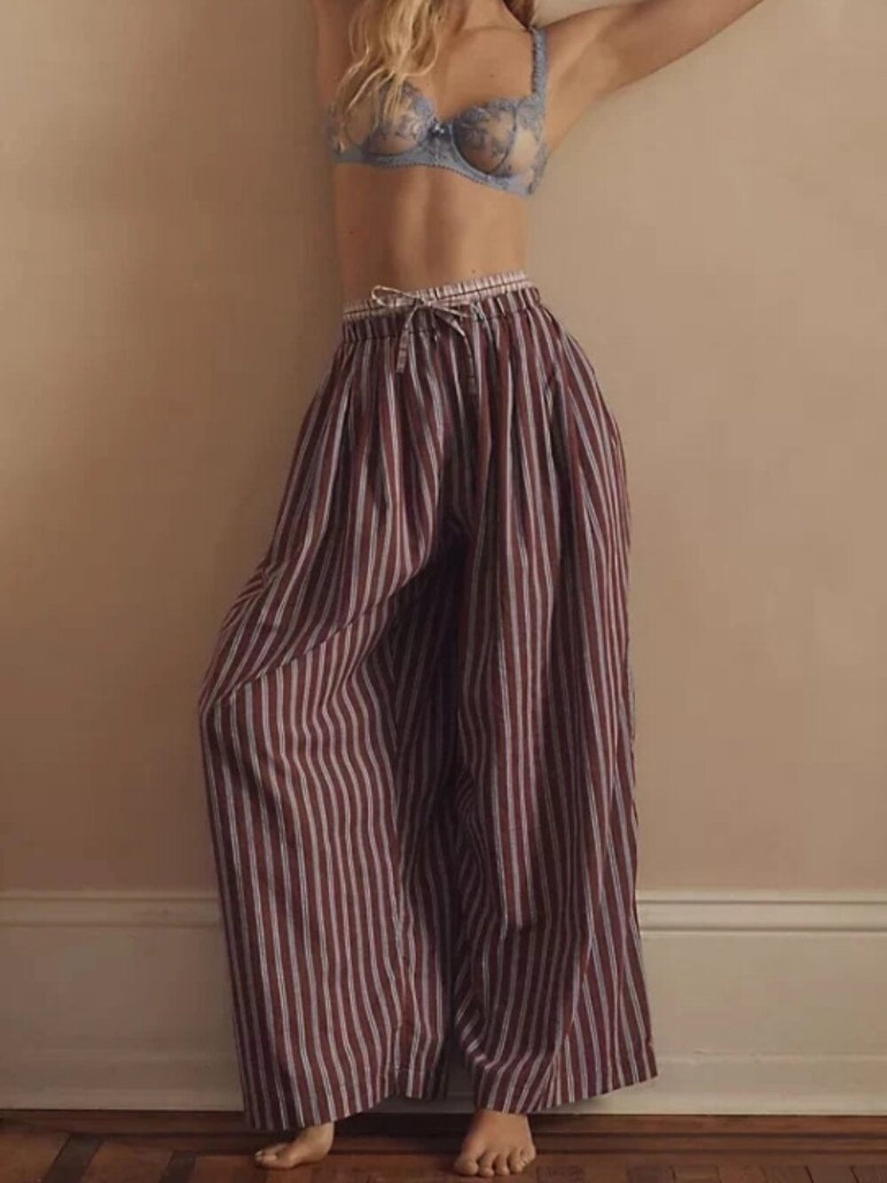 By Anthropologie Mixed Stripe Wide-Leg Pants Printed Pull On Drawstring L